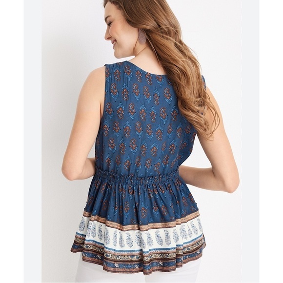 Maurices Paisley Peplum Tank Top Blouse Lace Up Lightweight V-Neck Size 2X - Picture 8 of 8